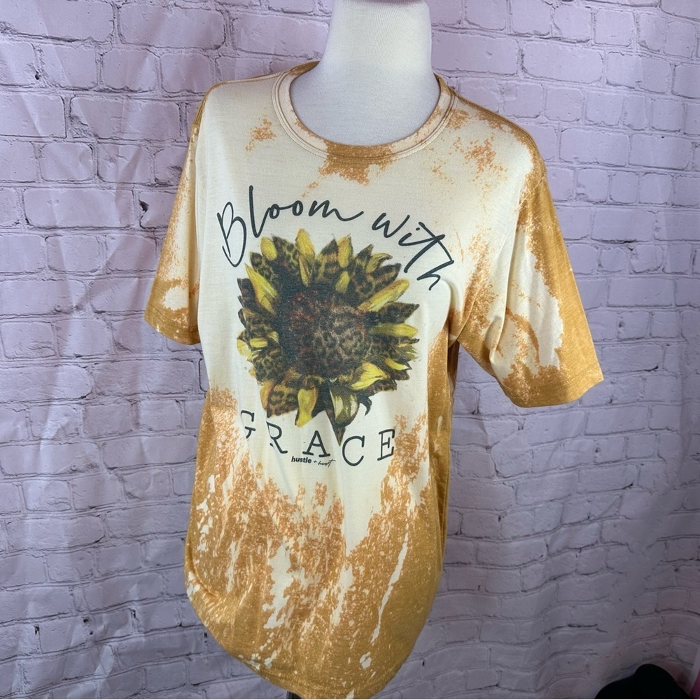 NWT Next Level Apparel bleached boho Sunflower "bloom with grace" graphic Tee